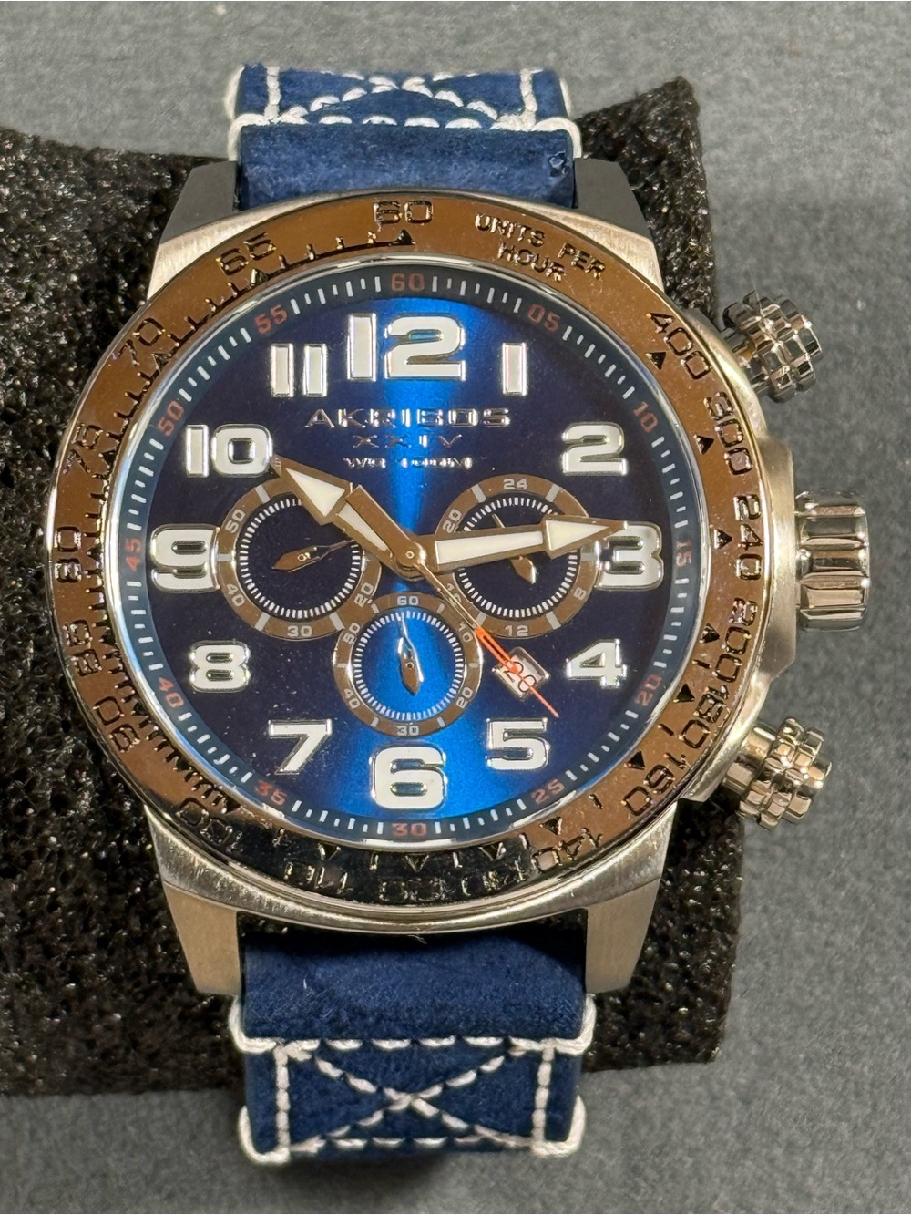 Akribos AK842SSBU XXIV Trek Blue Dial Chronograph Watch with Silver Case